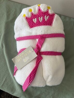 Crown Hooded Baby Towel with Pink Trim